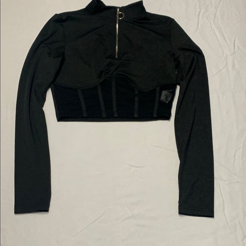 SHEIN Black Long Sleeve Zippered Bodysuit